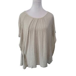 J.Jill Size‎ L Pure Jill Linen Blend Off-White Grey Stripe Top Dolman Oversized